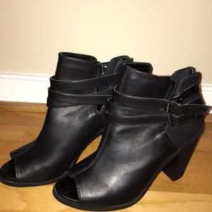 Black open toed booties